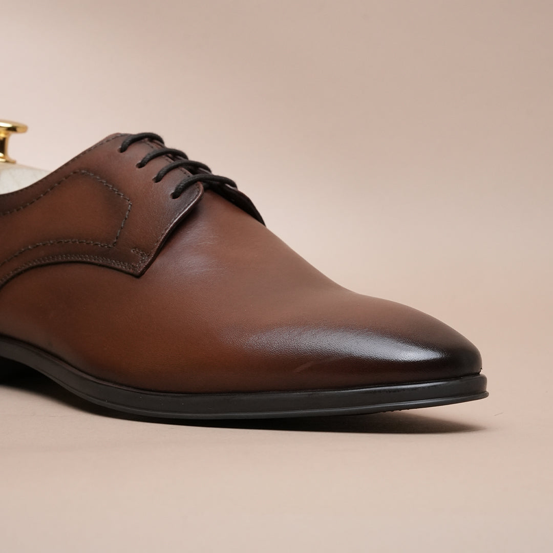 Men’s Leather Oxford Shoes – Brown Classic Plain Toe Formal Style