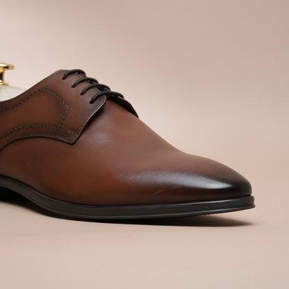 Men’s Leather Oxford Shoes – Brown Classic Plain Toe Formal Style