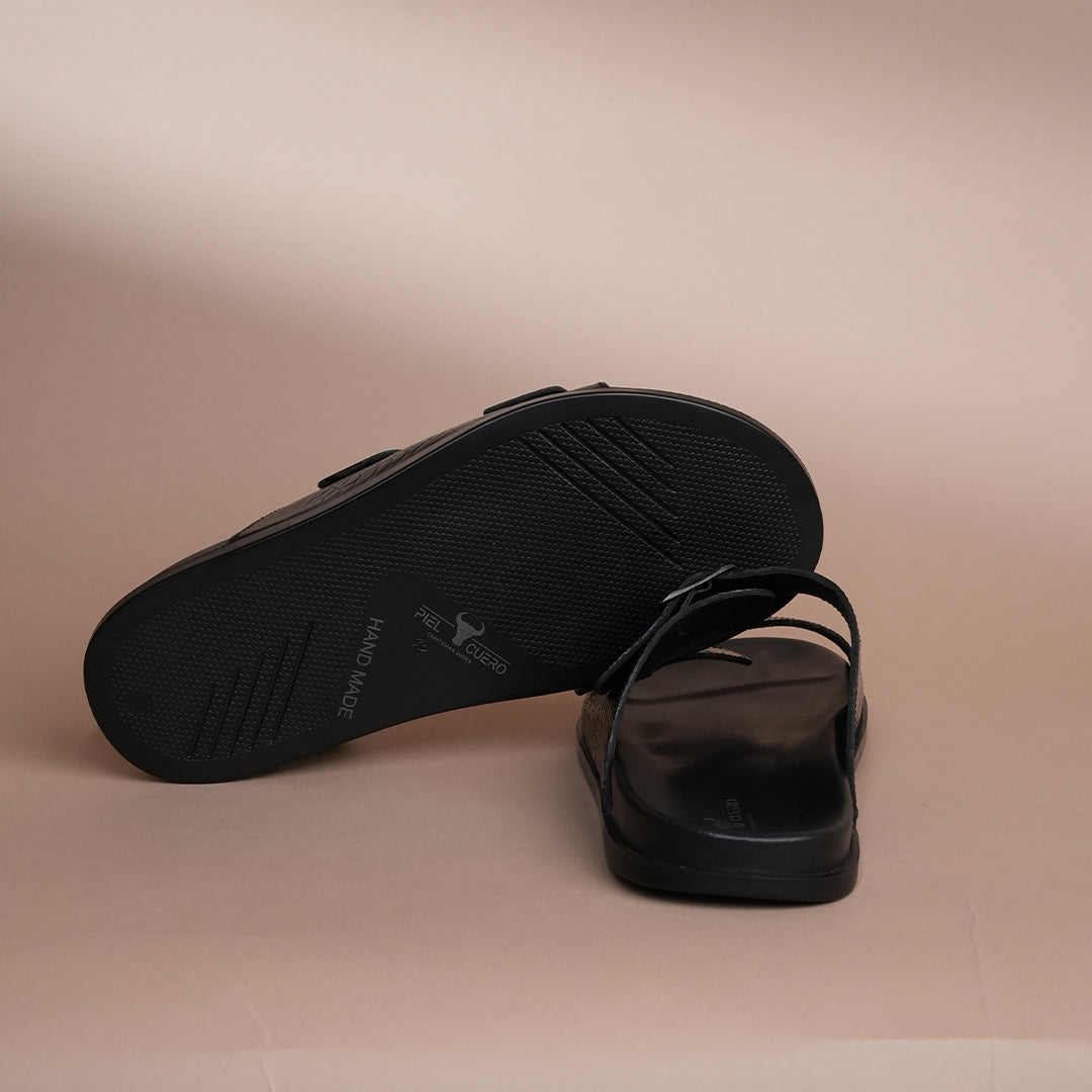 Piel Cuero Men’s Handcrafted Black Leather Slippers