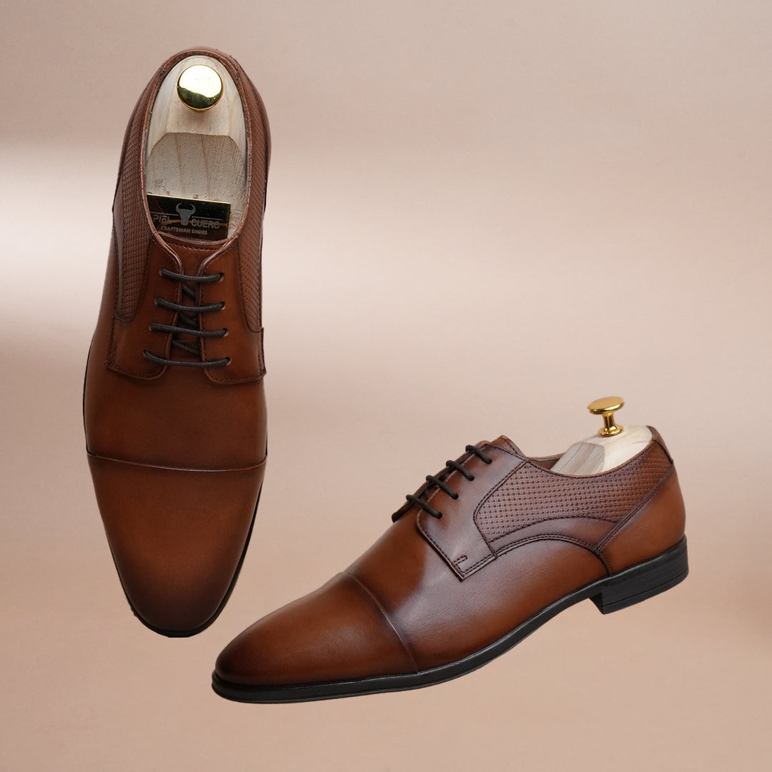 Men’s Premium Leather Oxford Shoes | Brown Cap Toe Formal Shoes