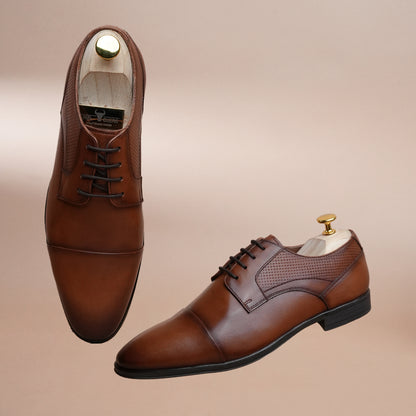 Men’s Premium Leather Oxford Shoes | Brown Cap Toe Formal Shoes