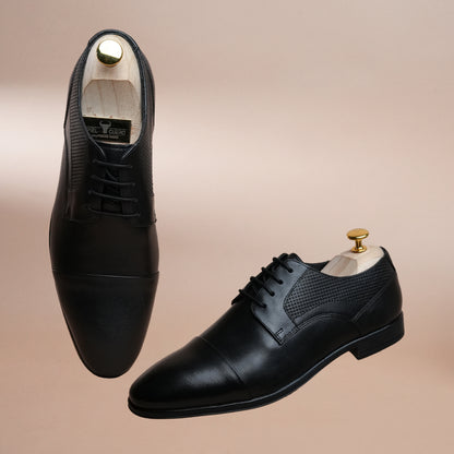 Men’s Premium Leather Oxford Shoes | Black Cap Toe Formal Shoes