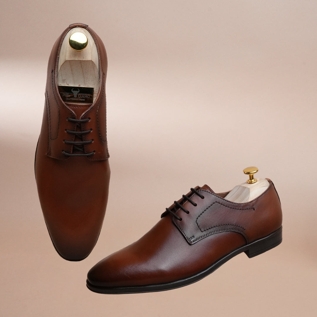 Men’s Leather Oxford Shoes – Brown Classic Plain Toe Formal Style
