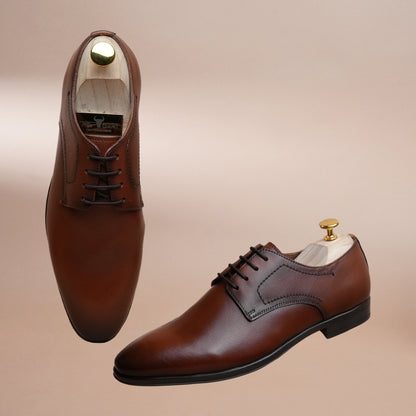Men’s Leather Oxford Shoes – Brown Classic Plain Toe Formal Style