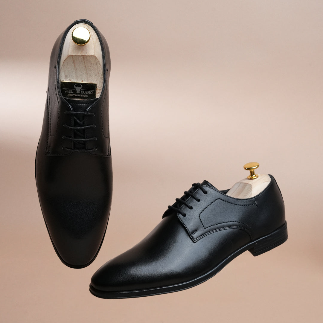 Men’s Leather Oxford Shoes – Black Classic Plain Toe Formal Style