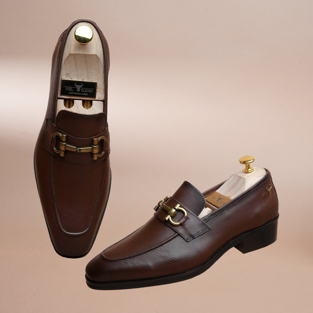 Men’s Genuine Leather Loafers – Classic Brown Leather Formal Shoes