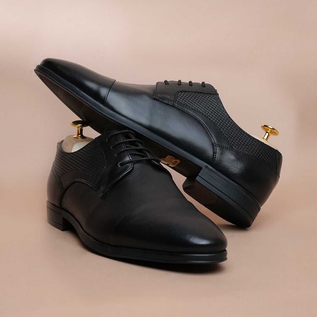 Men’s Premium Leather Oxford Shoes | Black Cap Toe Formal Shoes
