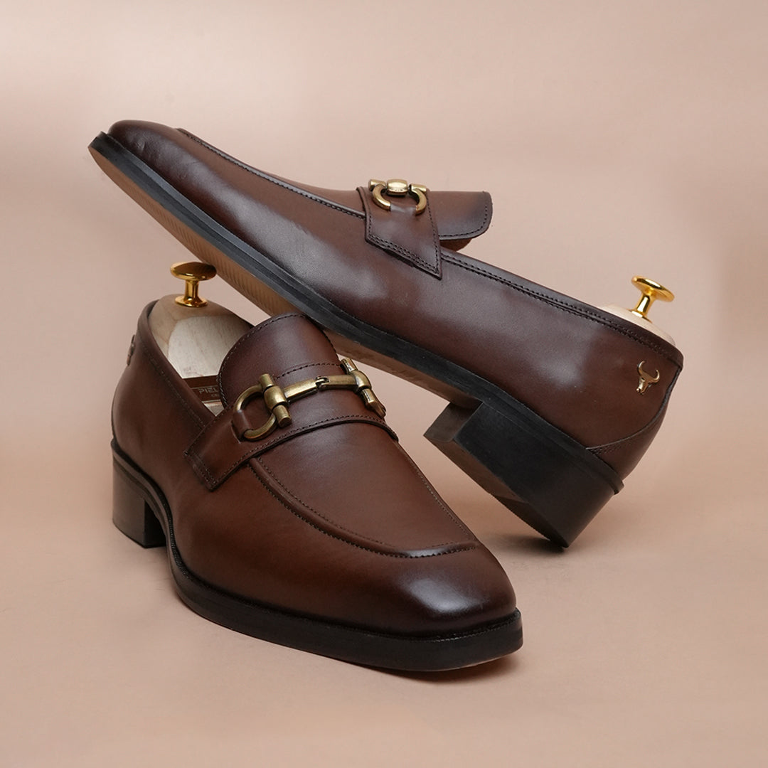 Men’s Genuine Leather Loafers – Classic Brown Leather Formal Shoes