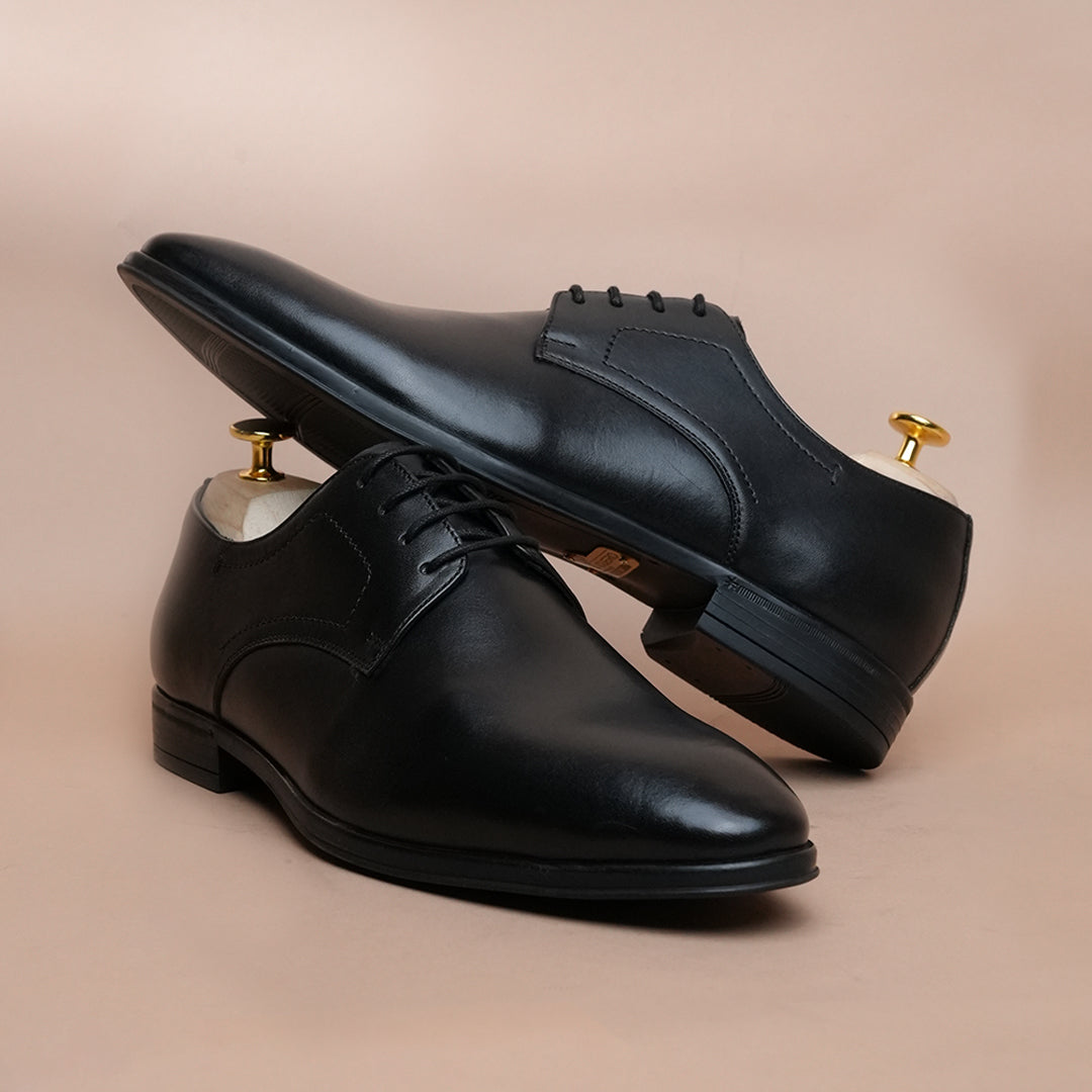 Men’s Leather Oxford Shoes – Black Classic Plain Toe Formal Style