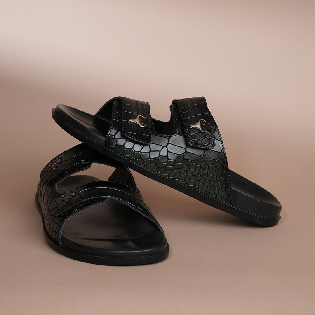 Piel Cuero Men’s Handcrafted Green Leather Slippers