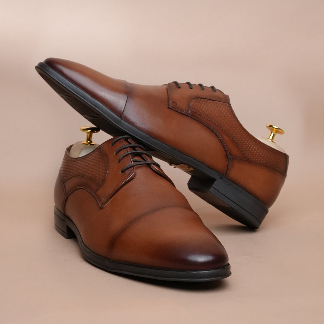 Men’s Premium Leather Oxford Shoes | Brown Cap Toe Formal Shoes