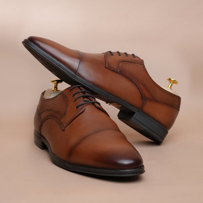 Men’s Premium Leather Oxford Shoes | Brown Cap Toe Formal Shoes