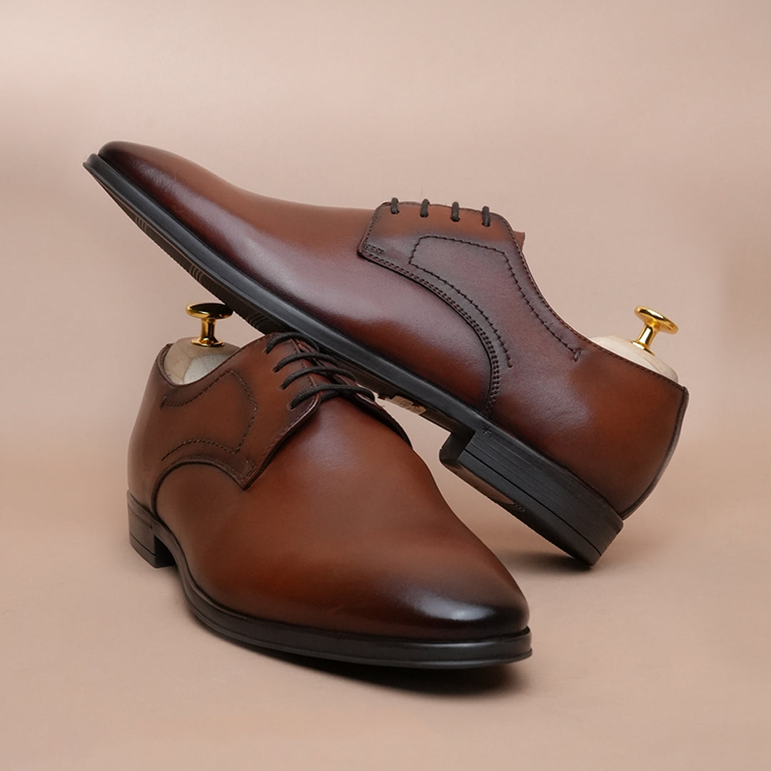 Men’s Leather Oxford Shoes – Brown Classic Plain Toe Formal Style