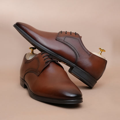 Men’s Leather Oxford Shoes – Brown Classic Plain Toe Formal Style