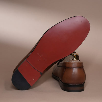 Piel Cuero Brown Leather Loafer Shoe  for Men