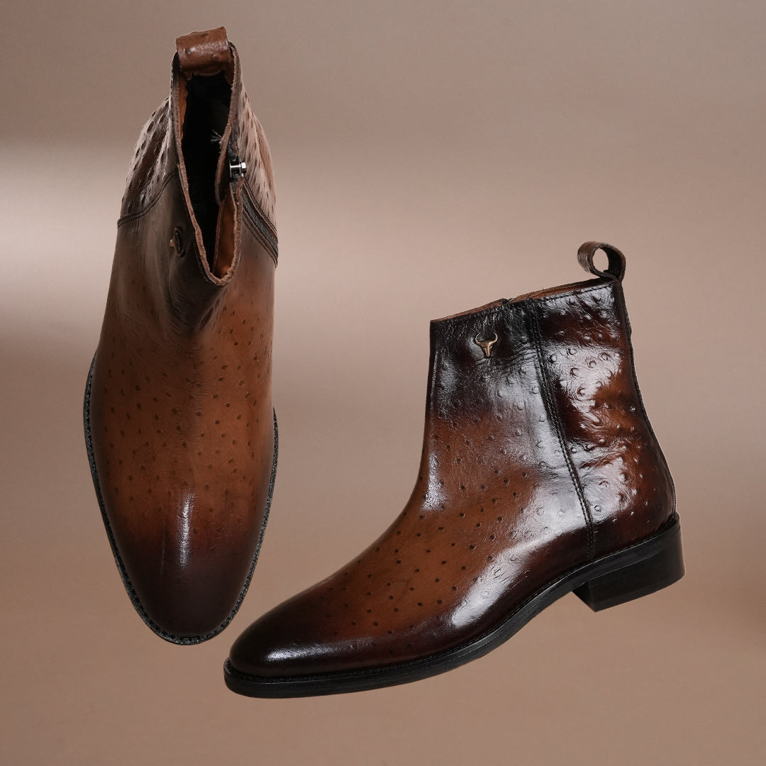 Piel Cuero Men's Handcrafted Brown Leather Ankle Boots