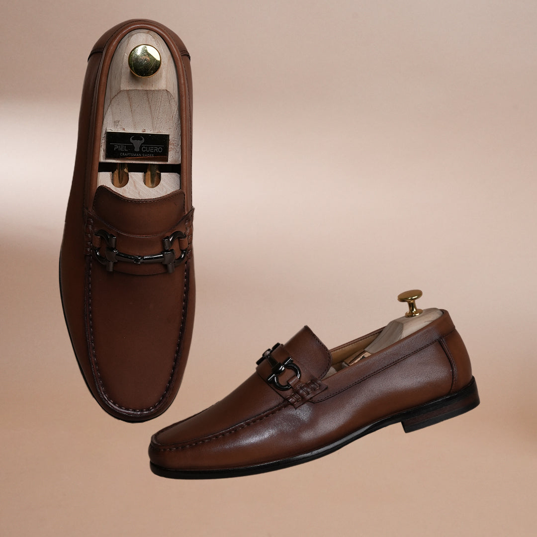 Piel Cuero Brown Leather Loafer Shoe  for Men