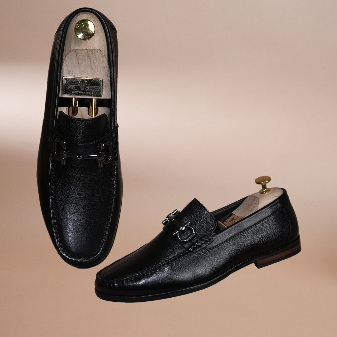 Piel Cuero Royale Signature Black Leather Loafers for Men