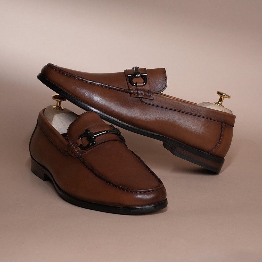 Piel Cuero Brown Leather Loafer Shoe  for Men
