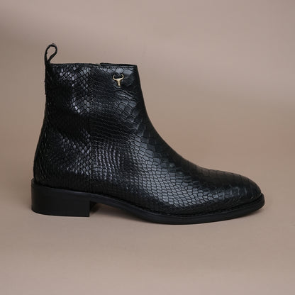Piel Cuero Men’s Black Croc Embossed Leather Chelsea Boots | Premium Genuine Leather Ankle Boots