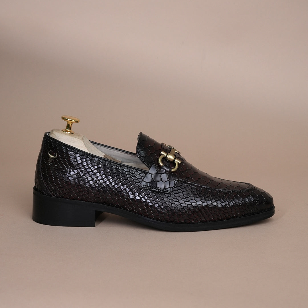 Piel Cuero Cherry Croc-Embossed Genuine Leather Horsebit Loafers - Men's Slip-On Dress Shoes