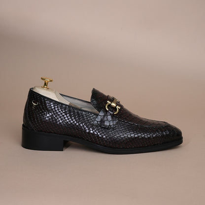 Piel Cuero Cherry Croc-Embossed Genuine Leather Horsebit Loafers - Men's Slip-On Dress Shoes