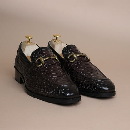 Piel Cuero Cherry Croc-Embossed Genuine Leather Horsebit Loafers - Men's Slip-On Dress Shoes