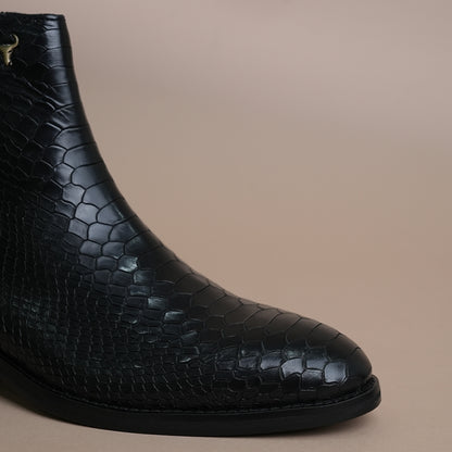 Piel Cuero Men’s Black Croc Embossed Leather Chelsea Boots | Premium Genuine Leather Ankle Boots