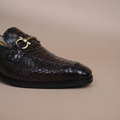 Piel Cuero Cherry Croc-Embossed Genuine Leather Horsebit Loafers - Men's Slip-On Dress Shoes