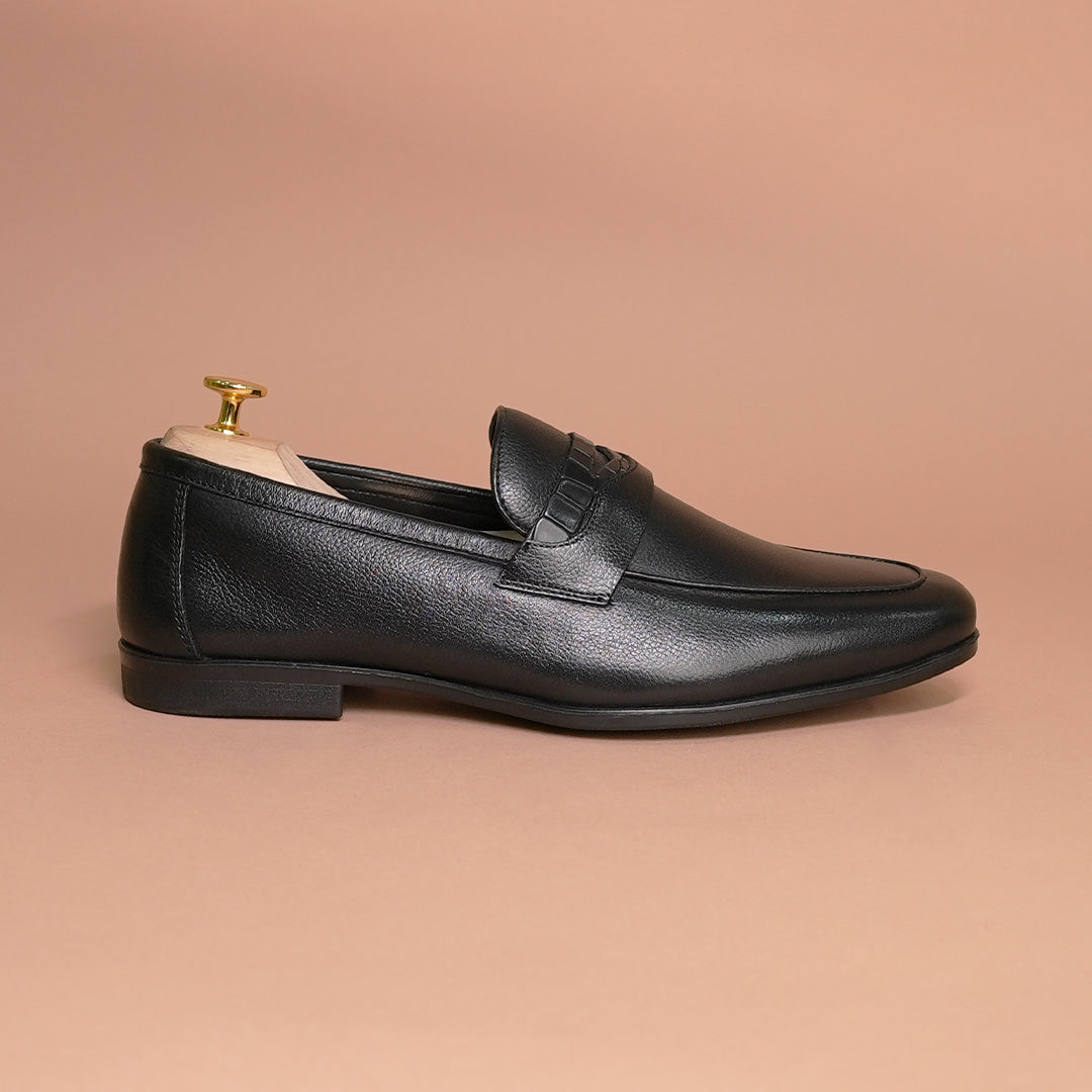 Piel Cuero Black Leather Loafers for Men