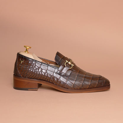 Piel Cuero Men's Croc-Embossed Genuine Leather Loafers – Handcrafted Luxury Brown