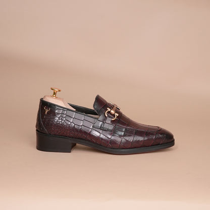 Piel Cuero Men's Croc-Embossed Genuine Leather Loafers - Handcrafted Luxury Cherry
