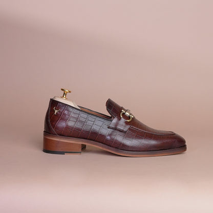 Piel Cuero Brown Croc Horsebit Leather Loafers for Men