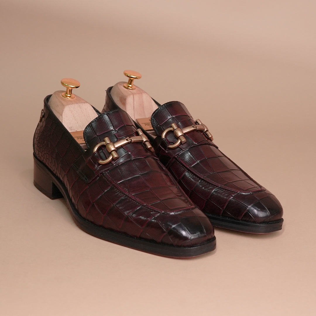 Piel Cuero Men's Croc-Embossed Genuine Leather Loafers - Handcrafted Luxury Cherry