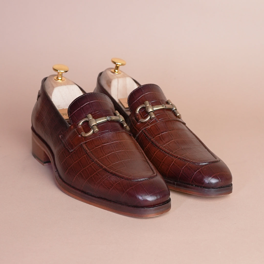 Piel Cuero Brown Croc Horsebit Leather Loafers for Men