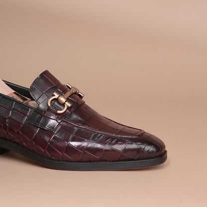 Piel Cuero Men's Croc-Embossed Genuine Leather Loafers - Handcrafted Luxury Cherry