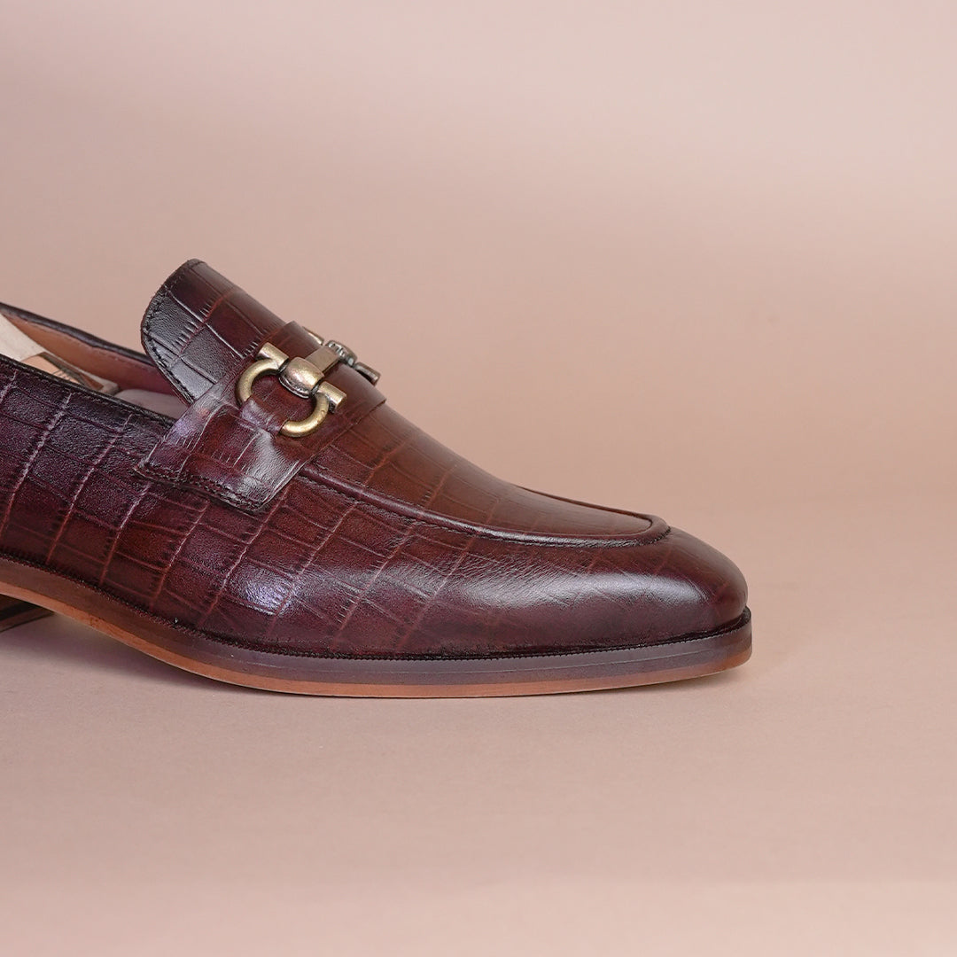 Piel Cuero Brown Croc Horsebit Leather Loafers for Men