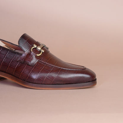 Piel Cuero Brown Croc Horsebit Leather Loafers for Men