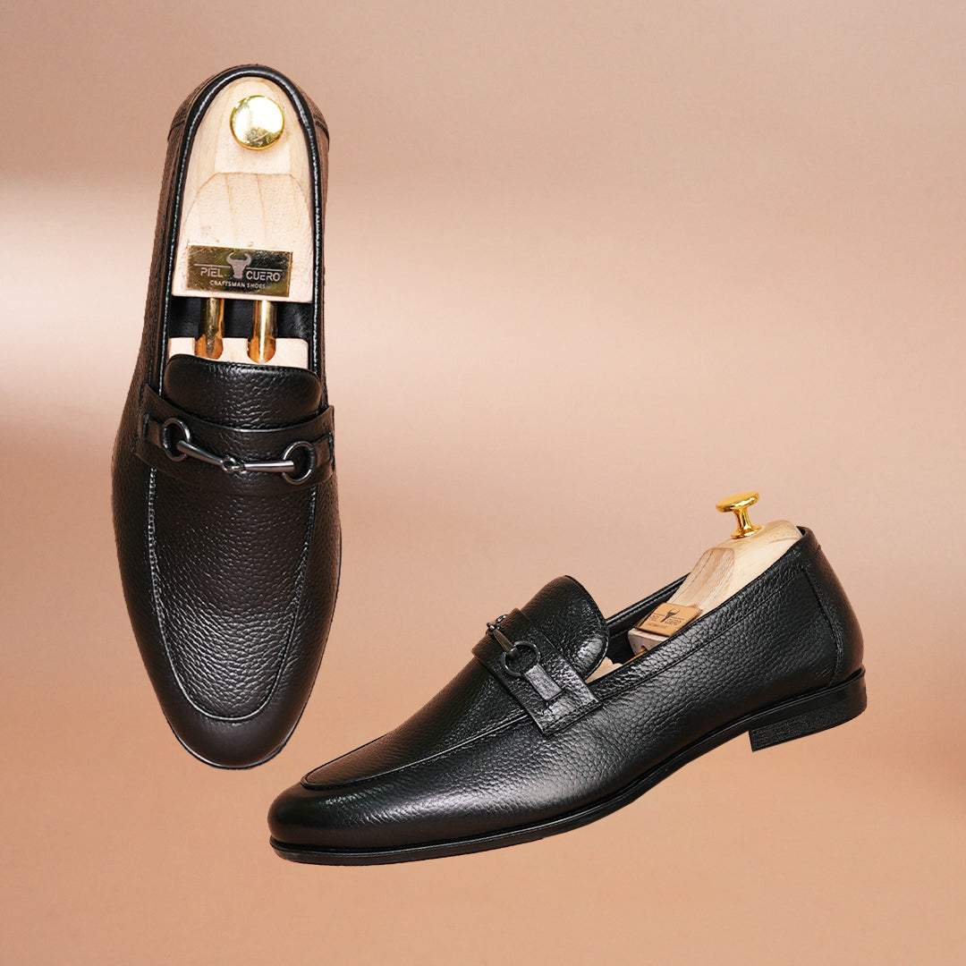 Piel Cuero  Black Leather  Loafers for Men