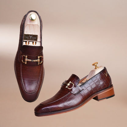 Piel Cuero Brown Croc Horsebit Leather Loafers for Men