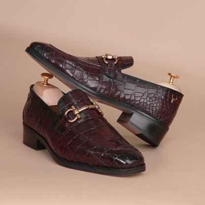 Piel Cuero Men's Croc-Embossed Genuine Leather Loafers - Handcrafted Luxury Cherry