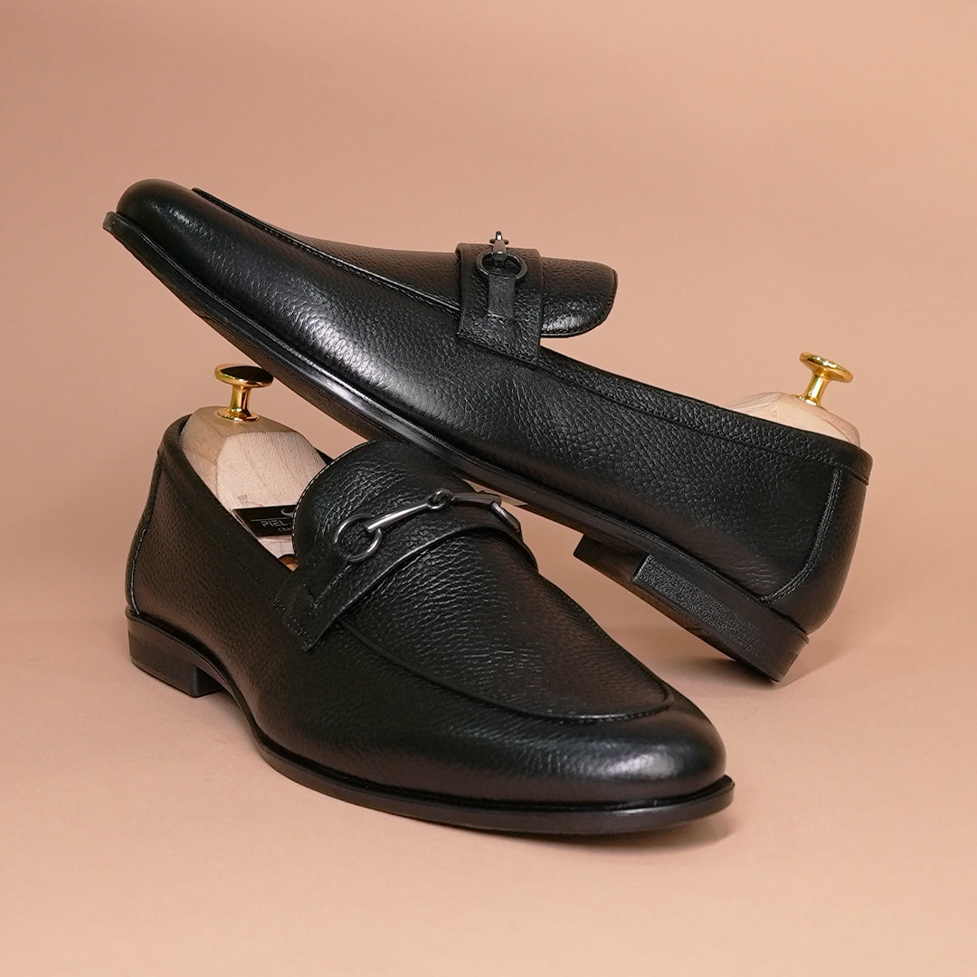 Piel Cuero  Black Leather  Loafers for Men
