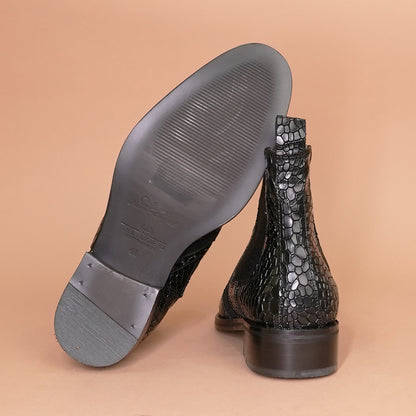 Genuine Leather Chelsea Boots Black - Crocodile Embossed, Suede & Brogue by Piel Cuero
