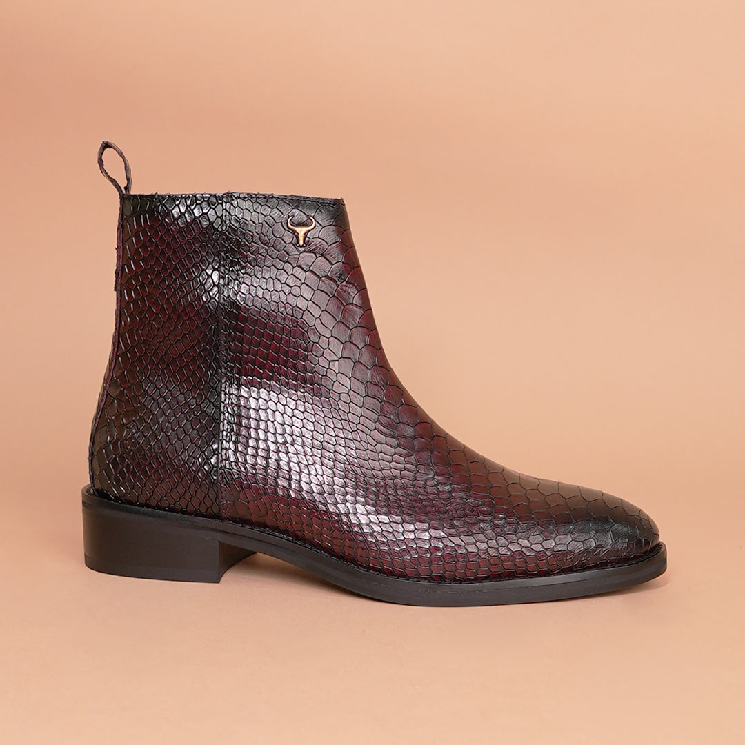 Premium Chestnut Leather Chelsea Boots with Side Zipper Cherry