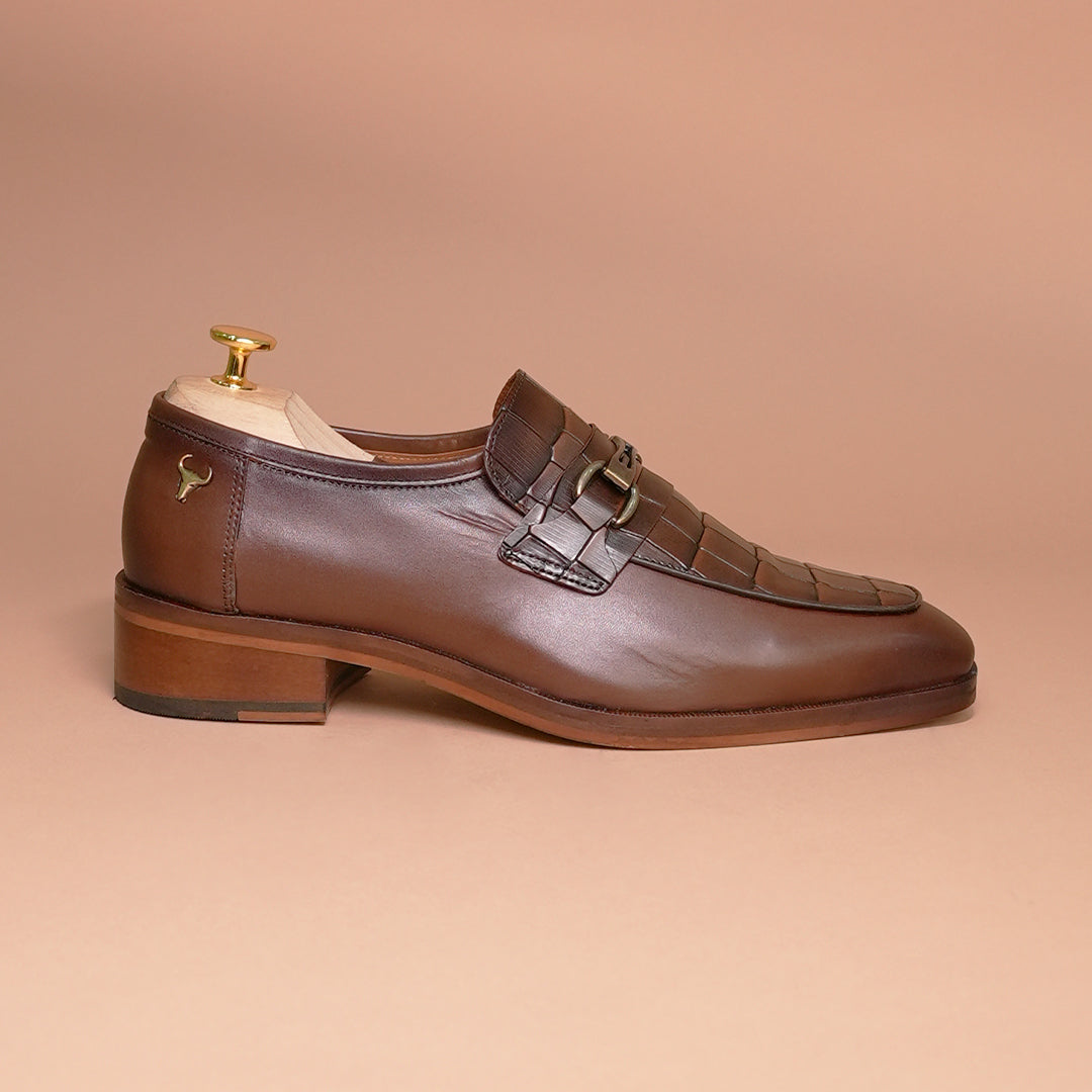 Luxury Brown Croc-Embossed Leather Loafers Shoes for Men - Handcrafted by Piel Cuero
