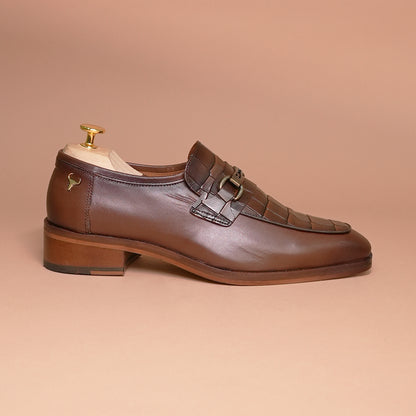 Luxury Brown Croc-Embossed Leather Loafers Shoes for Men - Handcrafted by Piel Cuero