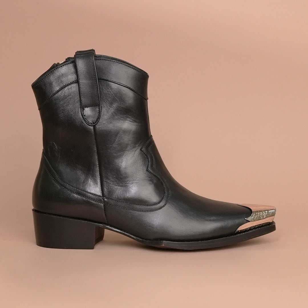 Men's Black Leather Ankle Boots – Side Zip & Buckle Detail