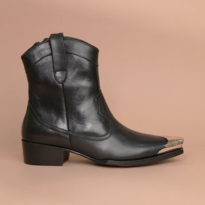 Men's Black Leather Ankle Boots – Side Zip & Buckle Detail