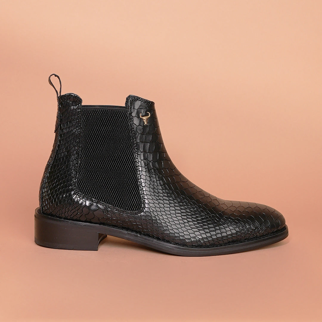 Luxury Handmade Genuine Leather Chelsea Boots - Snake Pattern by Piel Cuero