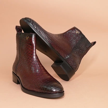 Premium Chestnut Leather Chelsea Boots with Side Zipper Cherry